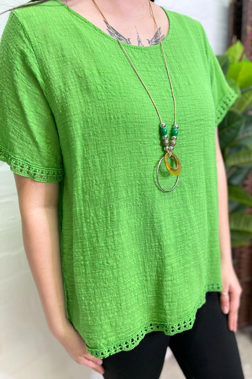 VIKKI Crochet Detail Top - Apple Green