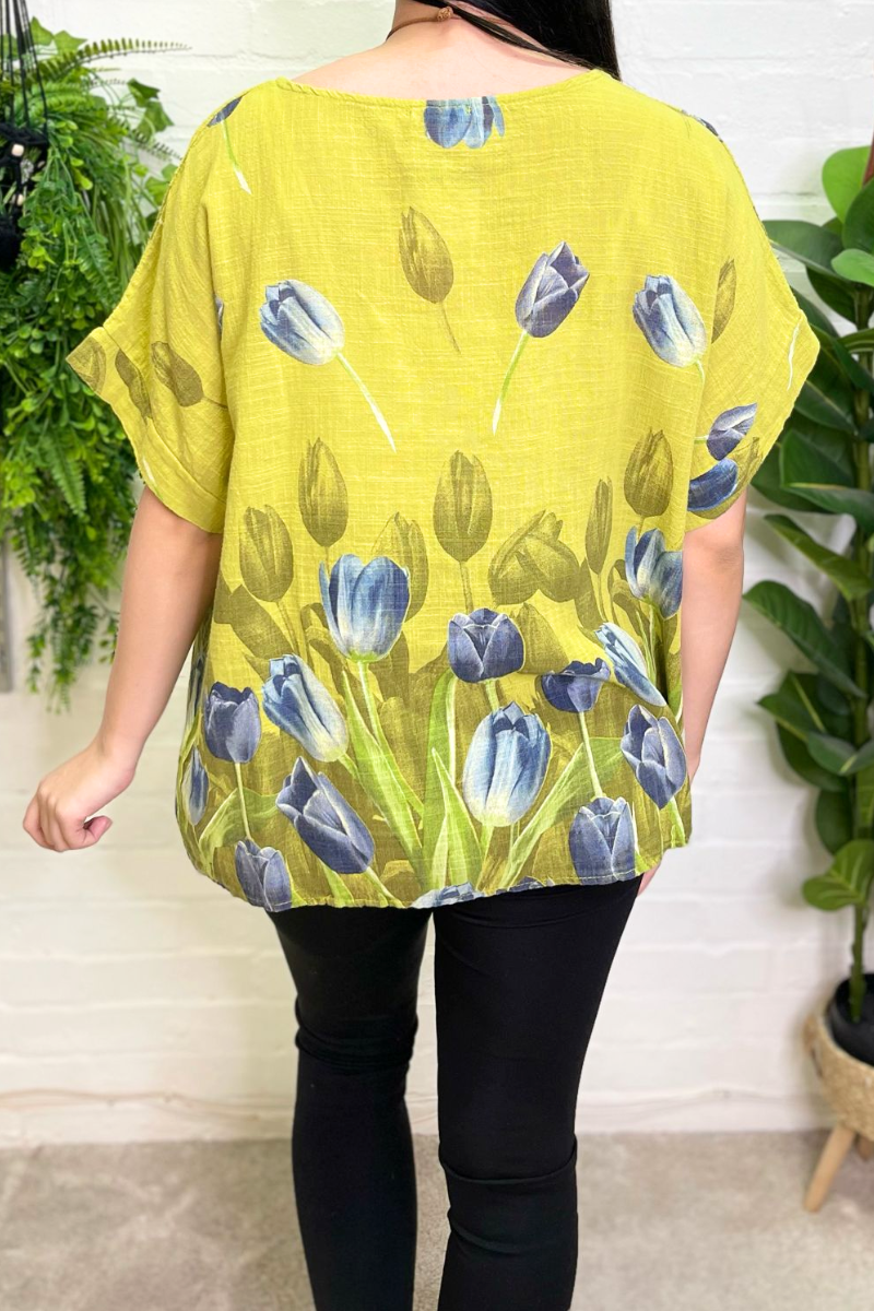 TRINA Tulip Floral Top - Lime Green
