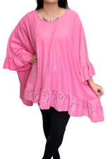 AVERY Oversized Broderie Anglaise Top - Bubblegum Pink