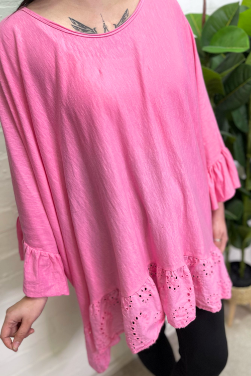 AVERY Oversized Broderie Anglaise Top - Bubblegum Pink