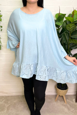 AVERY Oversized Broderie Anglaise Top - Baby Blue