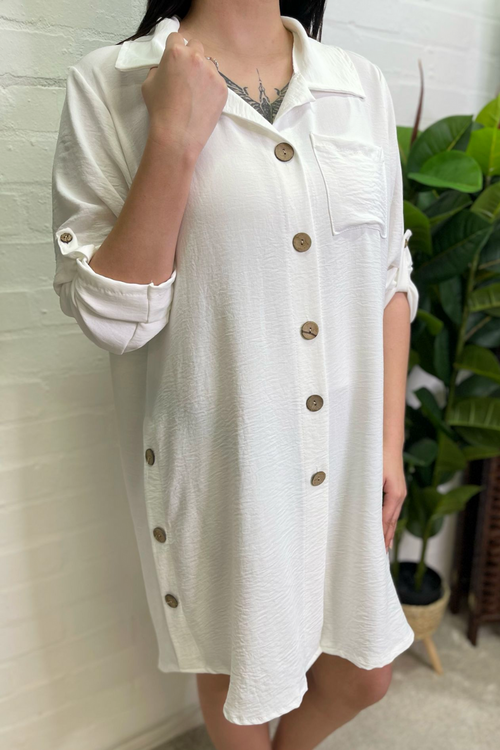 MADISON Button Detail Shirt Dress - White