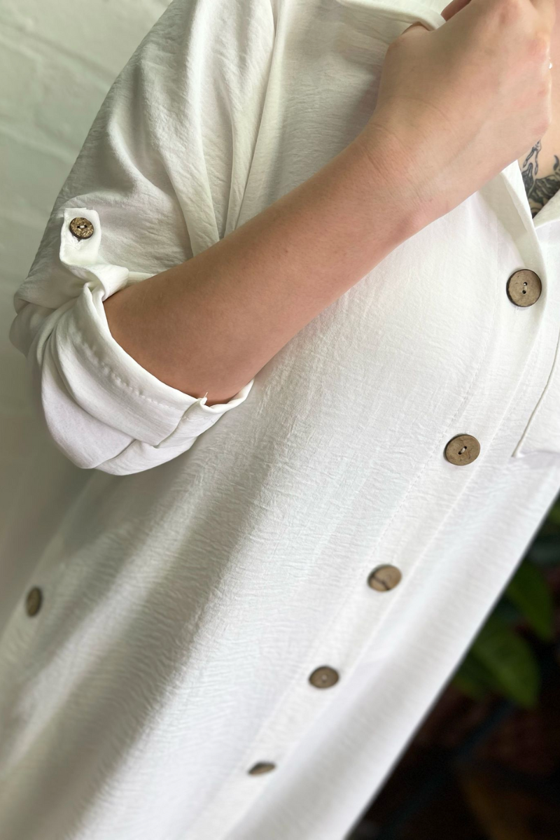 MADISON Button Detail Shirt Dress - White
