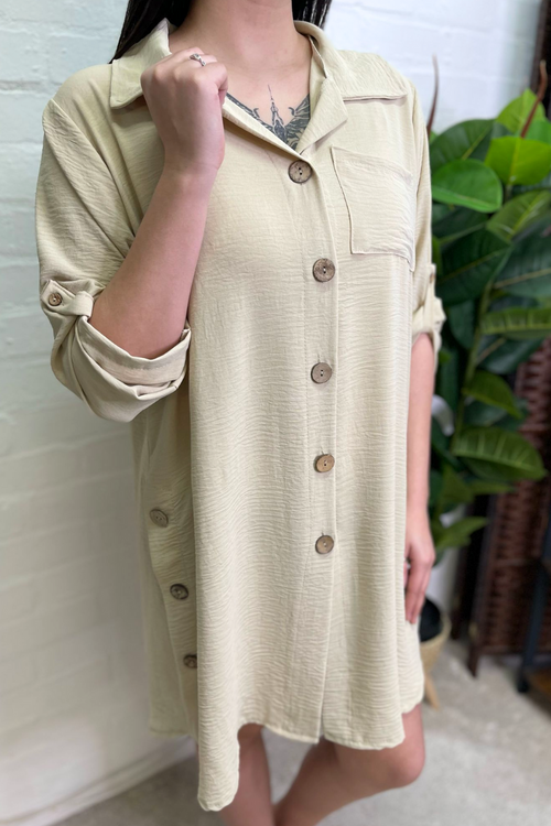 MADISON Button Detail Shirt Dress - Beige
