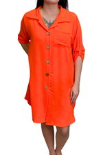MADISON Button Detail Shirt Dress - Neon Orange