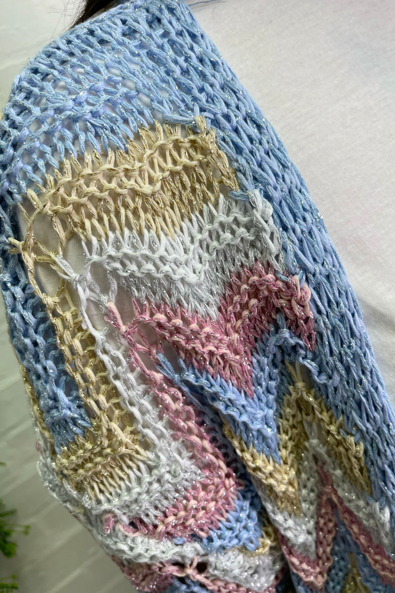 LAURA Zigzag Open Knit Cardigan - Baby Blue