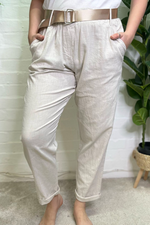 KALI Belted Linen Trousers - Beige
