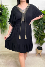 LOTTIE Short Plain Tassel Dress - Black