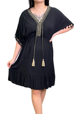 LOTTIE Short Plain Tassel Dress - Black