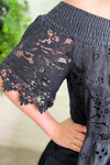 LORETTA Crochet Lace Bardot Dress - Black