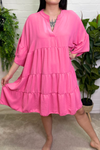 JEMIMA Plain Tiered Smock Dress - Bubblegum Pink