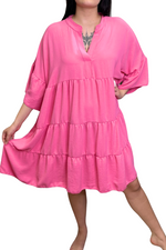 JEMIMA Plain Tiered Smock Dress - Bubblegum Pink