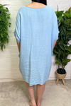 GLENDA Oversized Crochet Sleeve Linen Dress - Baby Blue