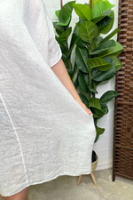 GLENDA Oversized Crochet Sleeve Linen Dress - White