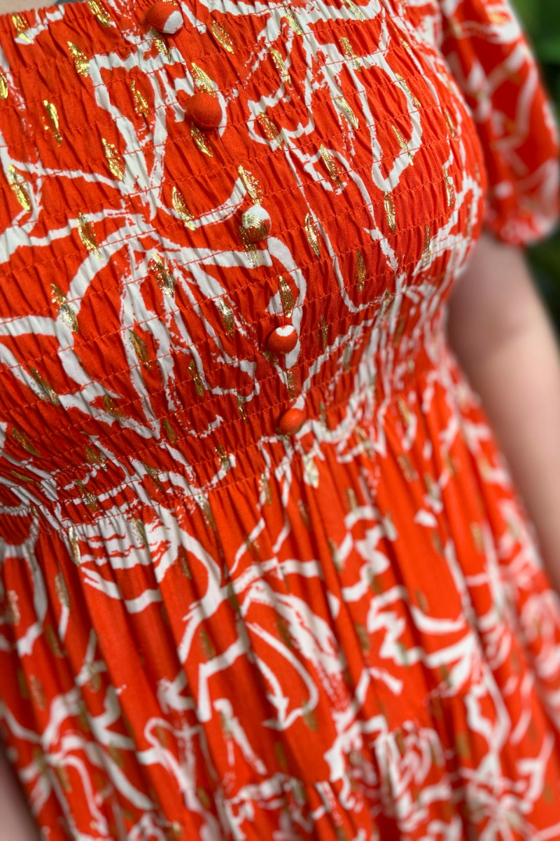ELISE Abstract Midi Dress - Burnt Orange