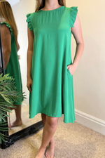 BRIDGET Plain Frill Sleeve Dress - Jade Green