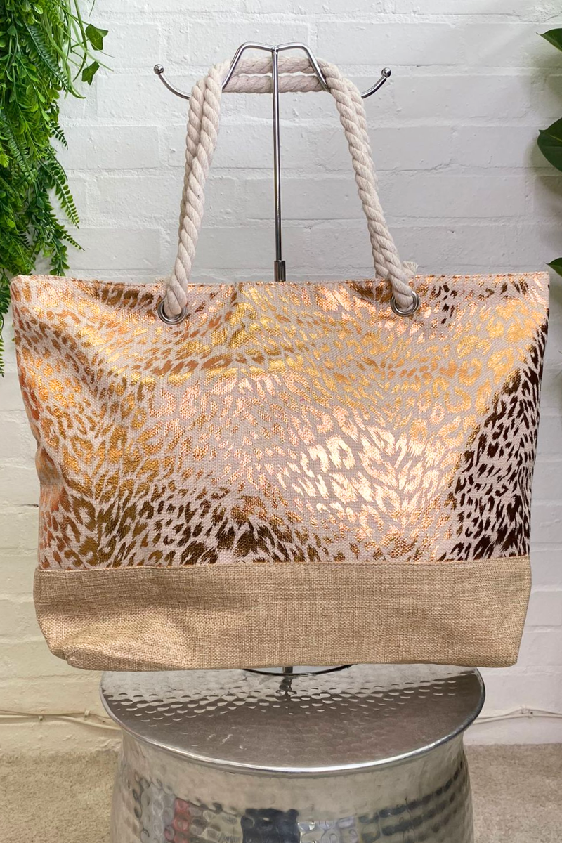 PATSY Leopard Print Beach Bag - Champagne