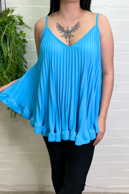 CHRISSY Pleated Vest Top - Sky Blue