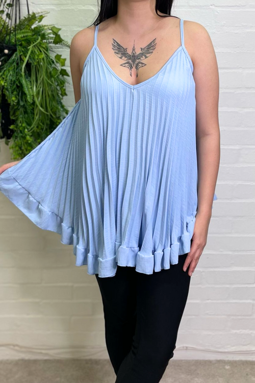 CHRISSY Pleated Vest Top - Baby Blue