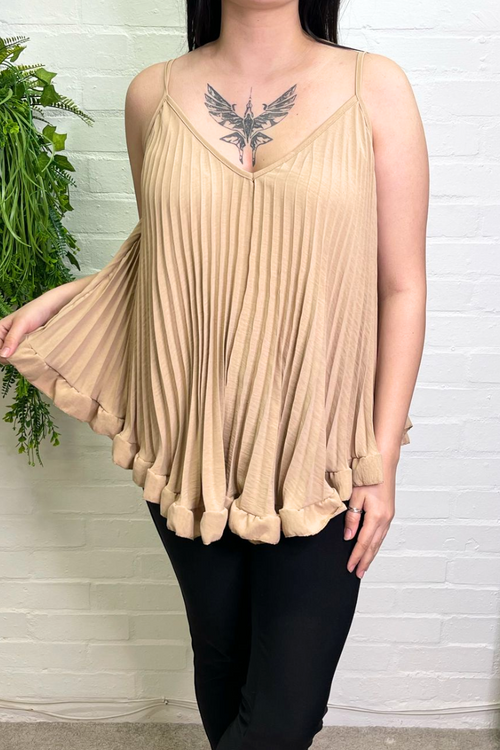 CHRISSY Pleated Vest Top - Camel