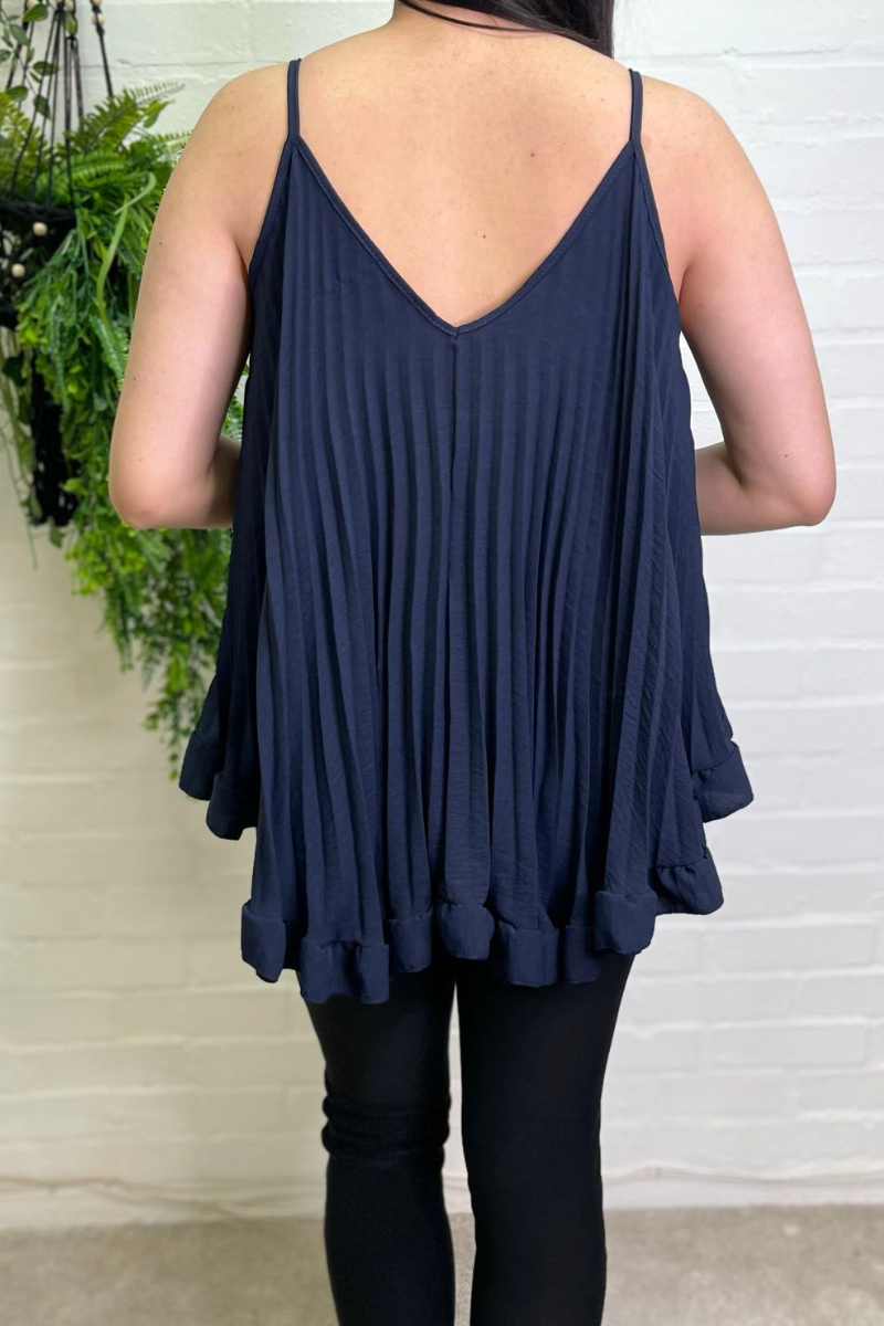 CHRISSY Pleated Vest Top - Navy