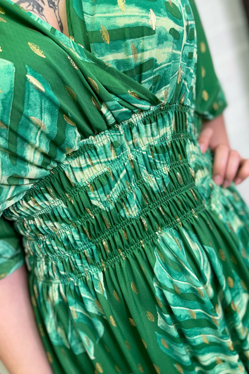 OLLA Leaf Print Midi Dress - Green