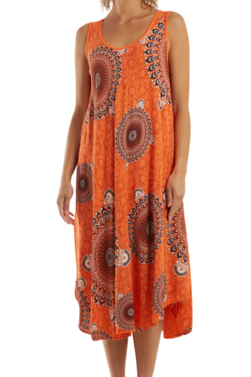 ENYA Mandala Print Midi Dress - Orange