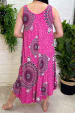 ENYA Mandala Print Midi Dress - Fuchsia