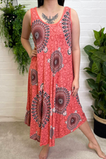 ENYA Mandala Print Midi Dress - Coral