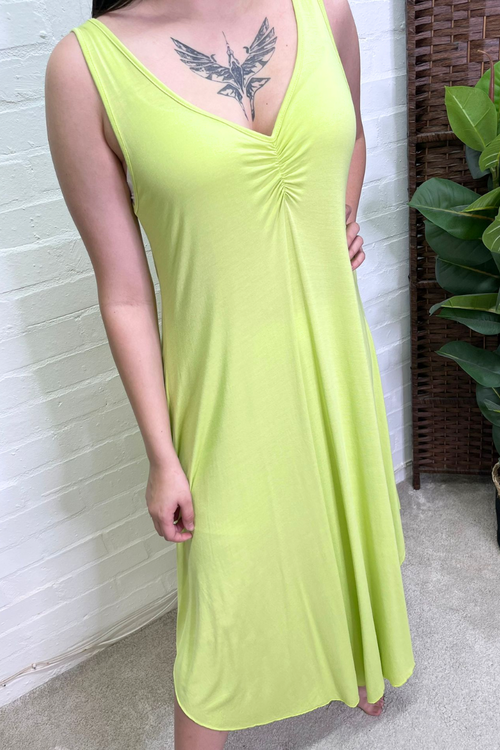 CLARA Ruched Detail Dress - Lime Green