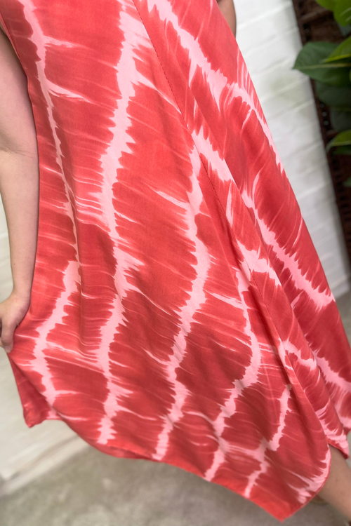 ADRIANNA Tie-Dye Handkerchief Dress - Coral