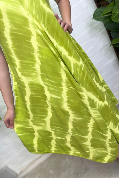 ADRIANNA Tie-Dye Handkerchief Dress - Lime Green