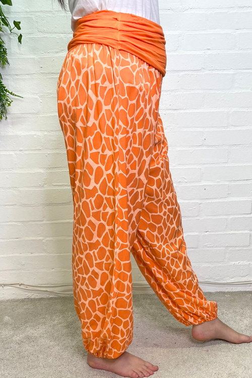 SAVANNAH Giraffe Print Harem Trousers - Orange
