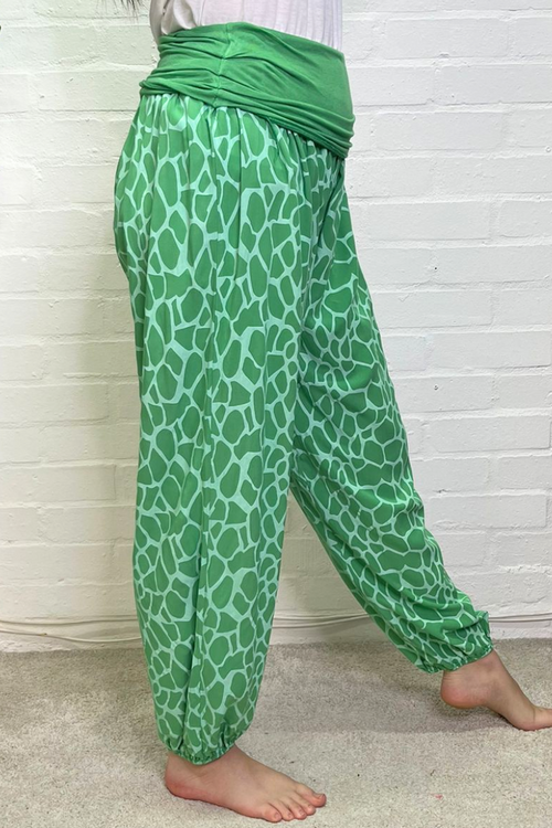 SAVANNAH Giraffe Print Harem Trousers - Jade Green