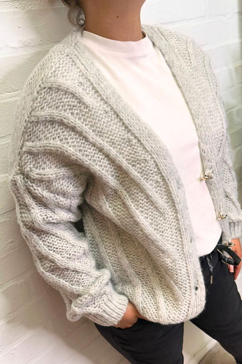 ELSIE Stripe Knitted Cardigan - Light Grey