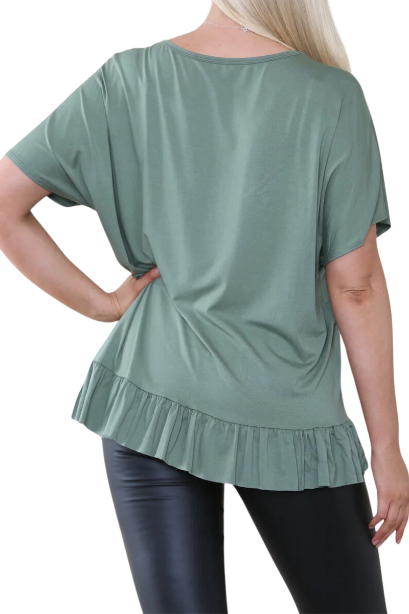 DAKOTA Frill Hem Top - Khaki