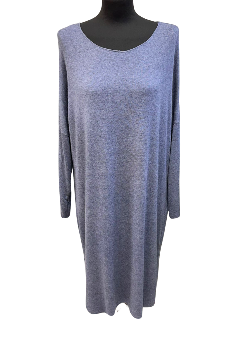 OPHELIA Plain Fine Knit Dress - Denim Blue