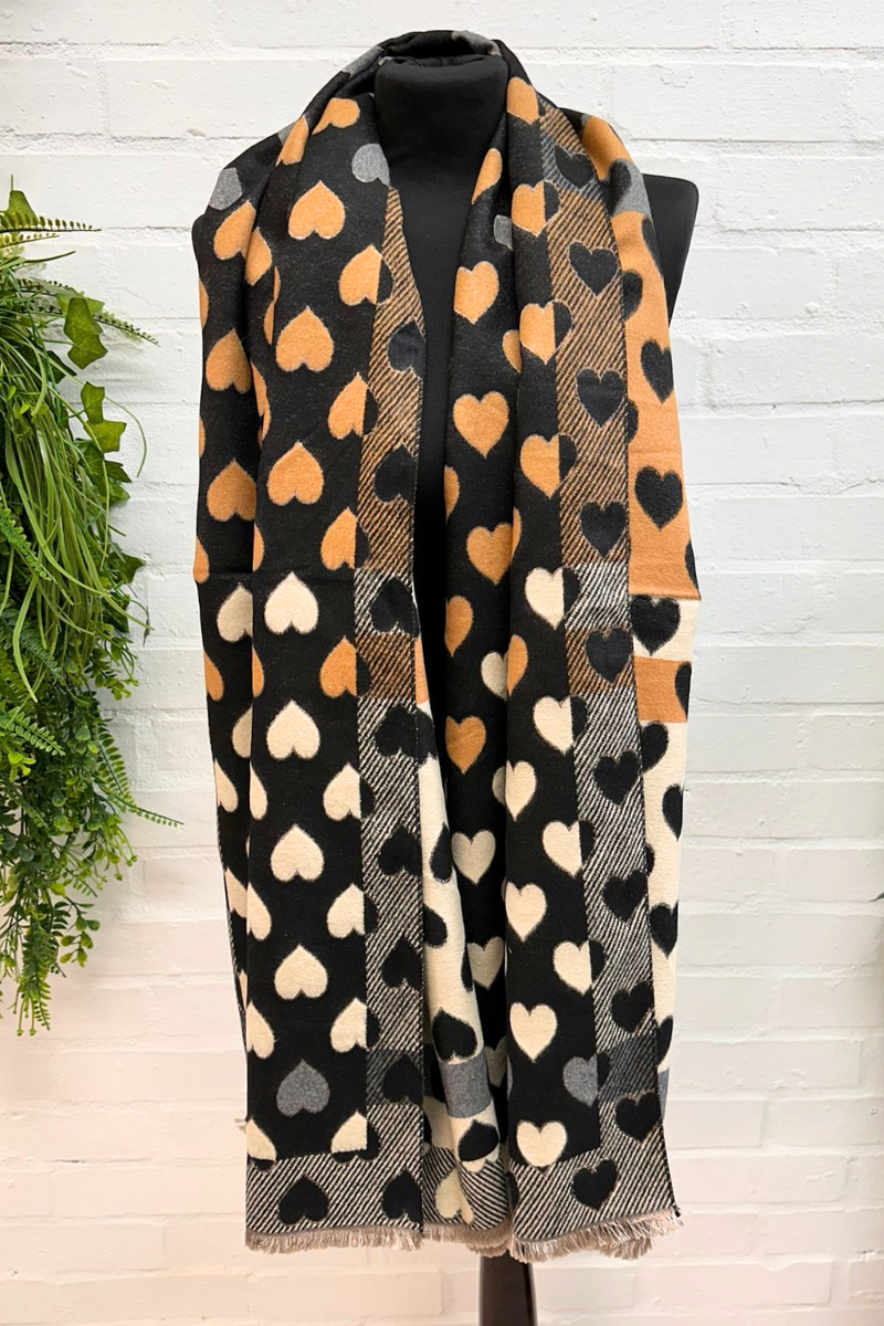 GEORGIA Reversible Heart Scarf Black Boobaloo Boutique