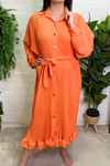 PHOEBE Pleated Shirt Dress - Orange