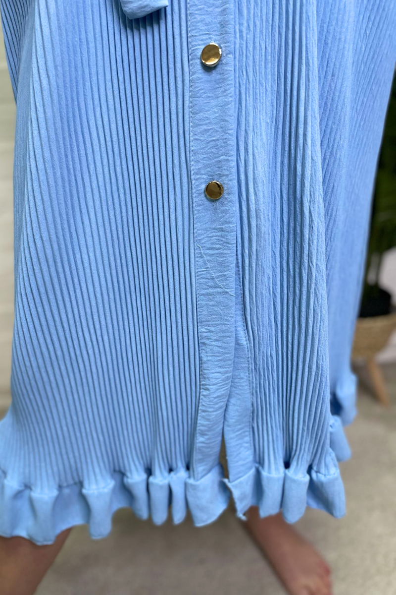 PHOEBE Pleated Shirt Dress - Baby Blue