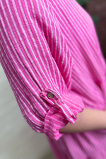 MAY Striped Tiered Midi Dress - Fuchsia