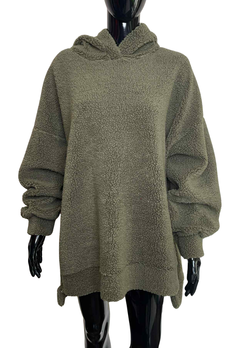 ANGELA Boucle Zip Hoodie - Khaki
