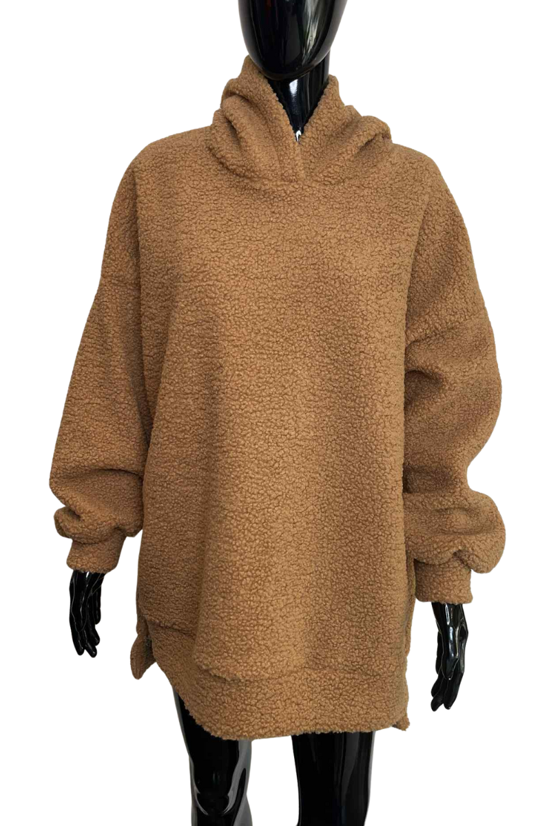 ANGELA Boucle Zip Hoodie - Camel
