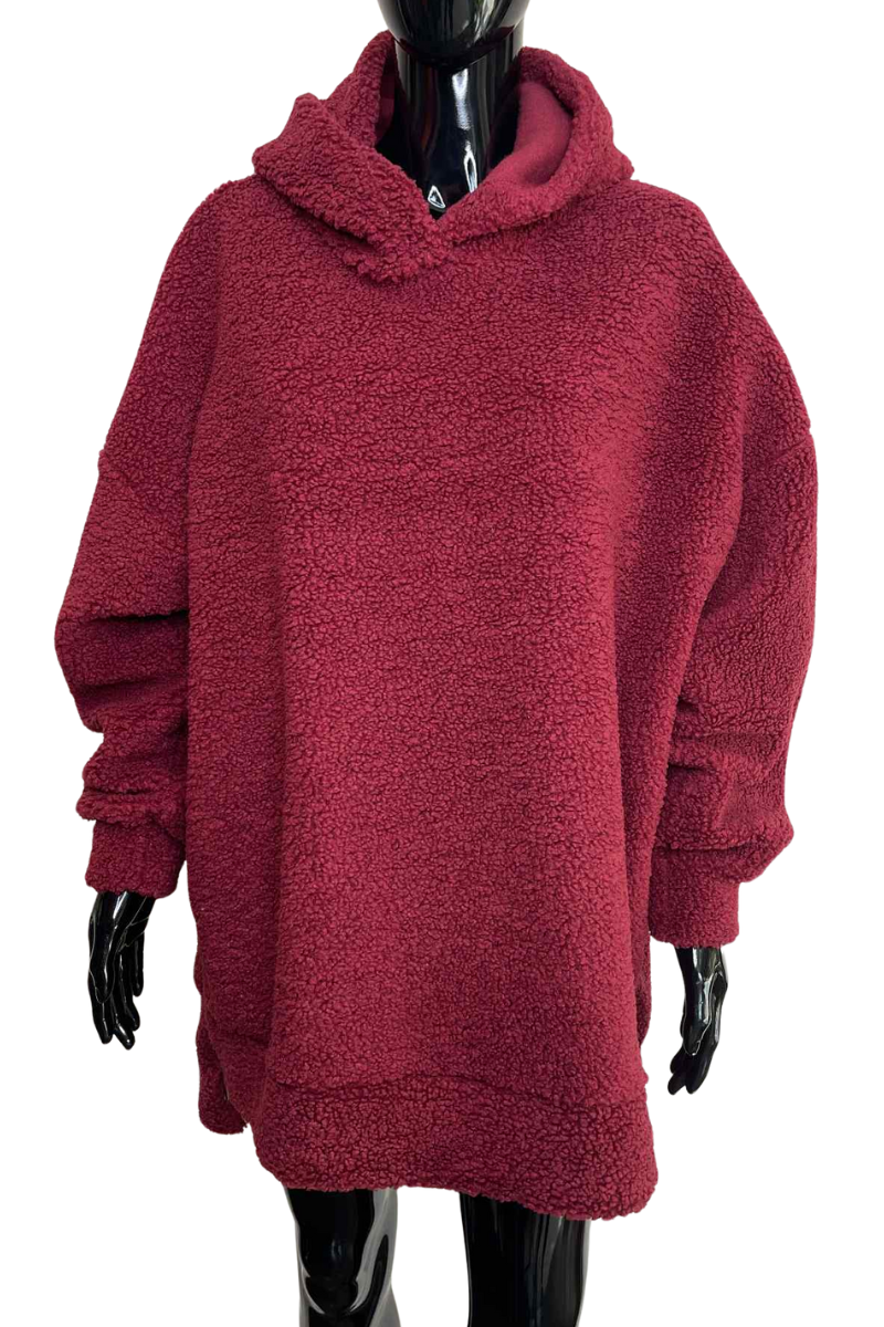 ANGELA Boucle Zip Hoodie - Wine
