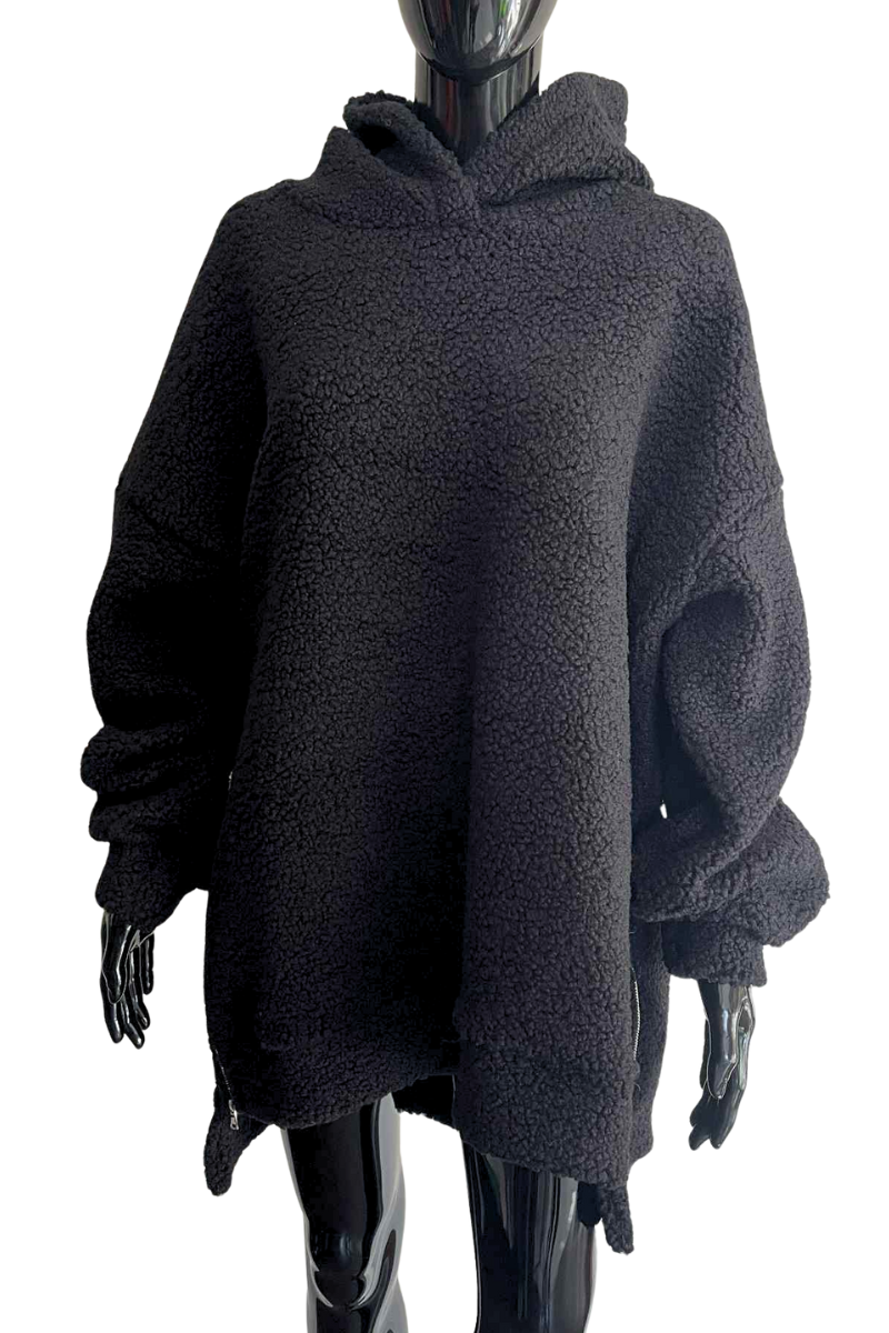 ANGELA Boucle Zip Hoodie - Black