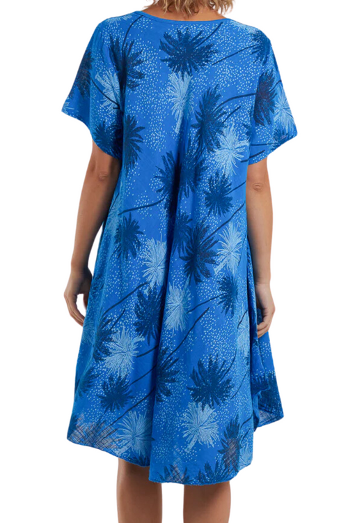 ATHENA Palm Tree Print Dress - Royal Blue