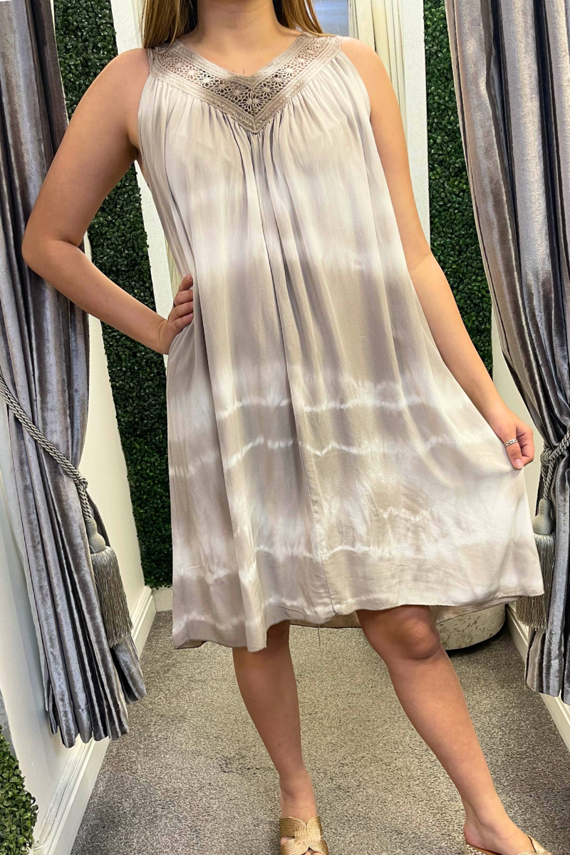 GIANA Crochet Tie-Dye Dress - Mocha