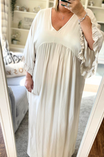 ISABELLA Oversized Frill Sleeve Dress - Beige