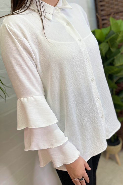 BETHANY Frill Sleeve Shirt - White