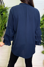 BETHANY Frill Sleeve Shirt - Navy